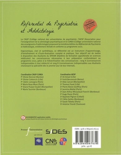 Référentiel de psychiatrie et addictologie. Psychiatrie de l'adulte. Psychiatrie de l'enfant et de l'adolescent. Addictologie 3e édition - Occasion