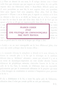 Cohen Francis - État, une politique de l'imprononçable.
