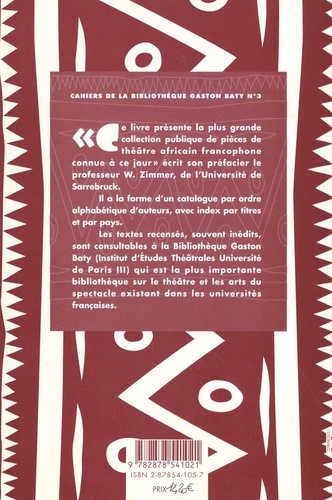 Catalogue des pièces de théâtre africain en langue française conservées à la Bibliothèque Gaston Baty