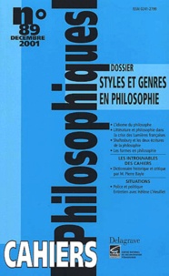  Collectif - Cahiers philosophiques N° 89 Décembre 2001 : Styles et genres en philosophie.