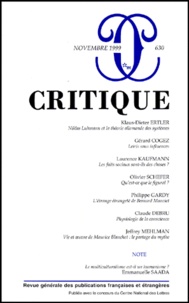  Collectif - Critique N° 630 Novembre 1999.