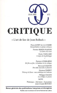  Collectif - Critique N° 672 Mai 2003 : L'Art De Lire Jean Bollack.