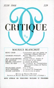 Critique Numero 229 Juin 1996 : Maurice Blanchot