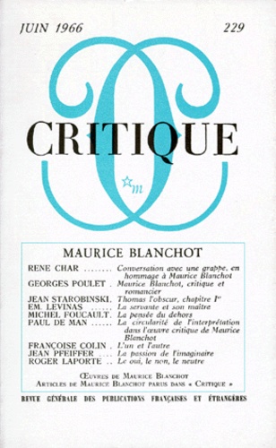  Collectif - Critique Numero 229 Juin 1996 : Maurice Blanchot.