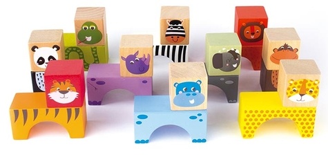 Cube bois animaux 16 pièces