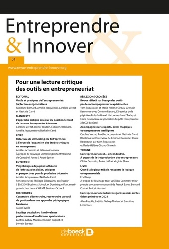 Entreprendre & Innover n° 51. Pour une lecture critique des outils en entrepreneuriat