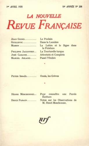 La Nouvelle Revue Française N° 208, avril 1970