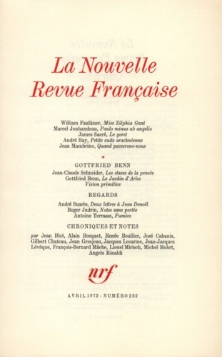 La Nouvelle Revue Française N° 232, avril 1972