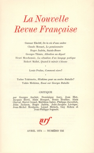 La Nouvelle Revue Française N° 256, avril 1974