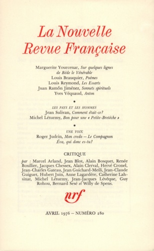 La Nouvelle Revue Française N° 280, avril 1976