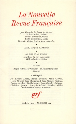 La Nouvelle Revue Française N° 292, avril 1977