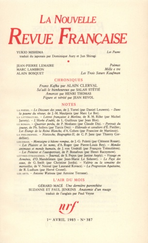 La Nouvelle Revue Française N° 387, avril 1985