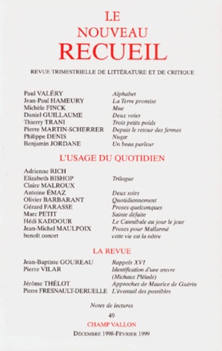  Collectif - Le Nouveau Recueil Numero 49 Decembre 1998-Fevrier 1999.