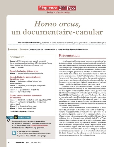  Collectif et Christine Gensanne - NRP Lycée - Séquence Bac Pro 2de - Homo orcus, un documentaire-canular.
