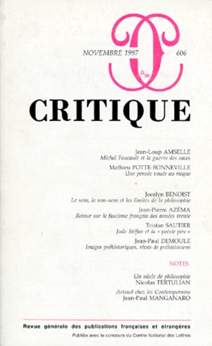  Collectif - Revue Critique Numero 606 Novembre 1997.