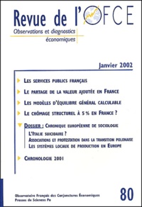  Collectif - Revue De L'Ofce N° 80 Janvier 2002 : Chronique Europeenne De Sociologie.