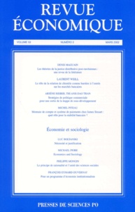  Collectif - Revue Economique Volume 53 N° 2 Mars 2002 : Economie Et Sociologie.