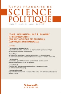  Collectif - Revue francaise de science po t72-1 - Ce que l'international fait à l'économie (et réciproquement). Pour une sociologie des politiques économiques internationales.