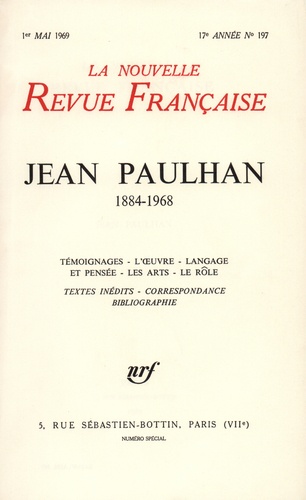 La Nouvelle Revue Française N° 197, mai 1969 Jean Paulhan