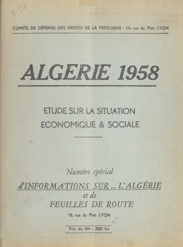 Algérie 1958. Étude sur la situation économique et sociale