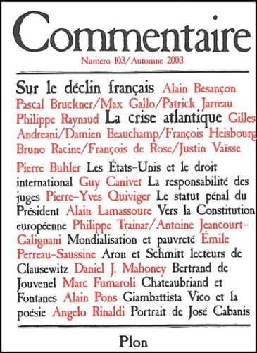 Alain Besançon et Pascal Bruckner - Commentaire N° 103 Automne 2003 : .