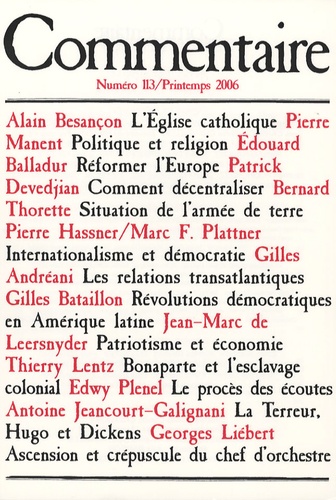 Alain Besançon et Pierre Manent - Commentaire N° 113 Printemps 200 : .