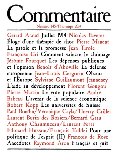 Jean-Claude Casanova - Commentaire N° 145, Printemps 2014 : .