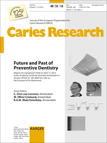 Cor Van Loveren et W Crielaard - Future and Past of Preventive Dentistry - Symposium Held at the Academic Centre for Dentistry Amsterdam, April 2015, to Honour of Prof. Dr. J.M. (Bob) ten Cate on the Occasion of His Retirement: Reports. Supplement Issue: Caries Research 2015, Vol. 49, Suppl. 1.