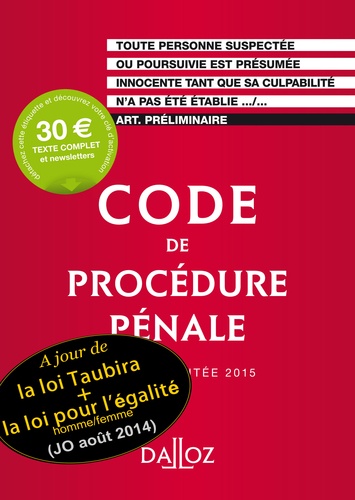 Coralie Ambroise-Castérot et Jean-François Renucci - Code de procédure pénale 2015.