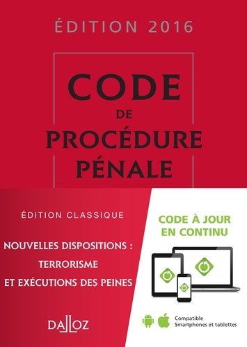 Code de procédure pénale  Edition 2016