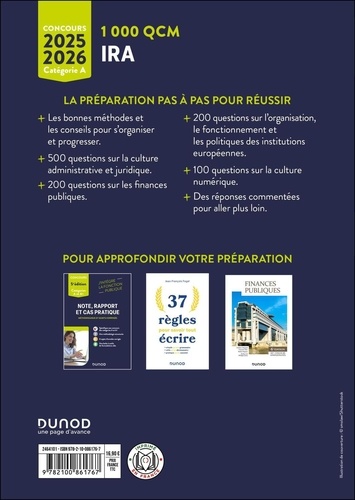 IRA 1 000 QCM - Catégorie A - Concours externe, interne et 3e concour. Culture administrative et juridique, finances publiques, institutions européennes, culture numérique  Edition 2025-2026