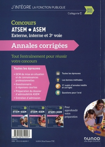 Concours ATSEM/ASEM externe, interne et 3e voie. Annales corrigées  Edition 2021-2022