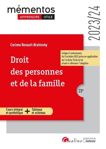 Droit des personnes et de la famille  Edition 2023-2024