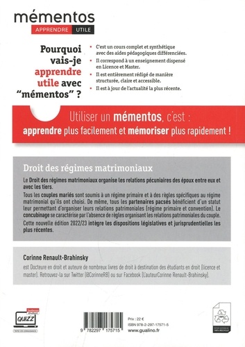 Droit des régimes matrimoniaux  Edition 2022-2023