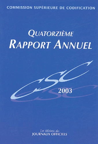  CSC - Commission Supérieure de Codification - Quatorzième rapport annuel.