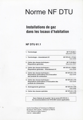  CSTB - Installations de gaz dans les locaux d'habitation - NF DTU 61.1.