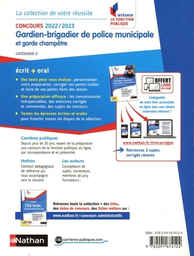 Concours Gardien-Brigadier de police municipale et garde champêtre Catégorie C. Externe  Edition 2022-2023