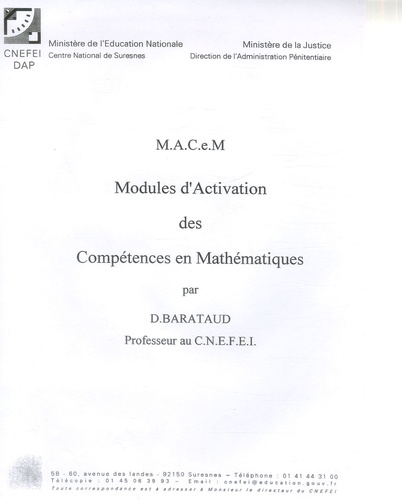 D. Barataud - MACeM - Modules d'activation des compétences en mathématiques.