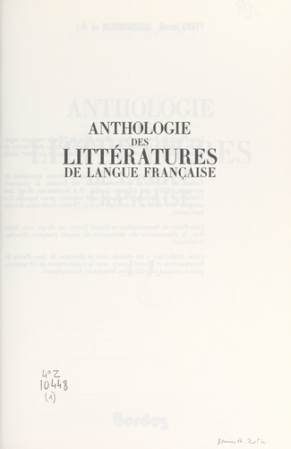 Anthologie des littératures de langue française : A-L