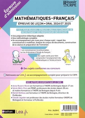 Mathématiques, Français. Epreuve de leçon  Edition 2024-2025