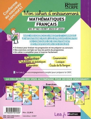 Mon cahier d'entraînement Mathématiques-Français M1 et M2  Edition 2023-2024