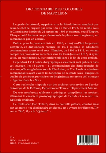 Dictionnaire des colonels de Napoléon  édition revue et corrigée
