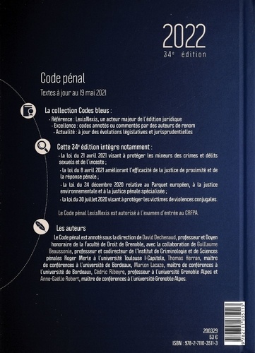 Code pénal  Edition 2022