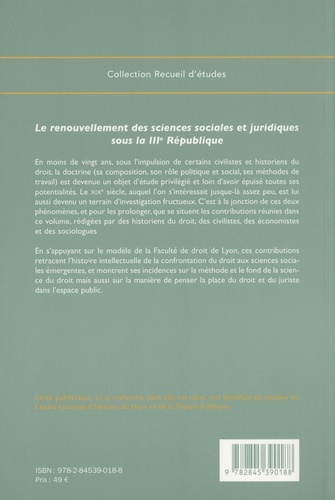 Le renouvellement des sciences sociales et juridiques sous la IIIe République. La Faculté de droit de Lyon