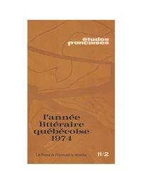 Études françaises. Volume 11, numéro 2, mai 1975