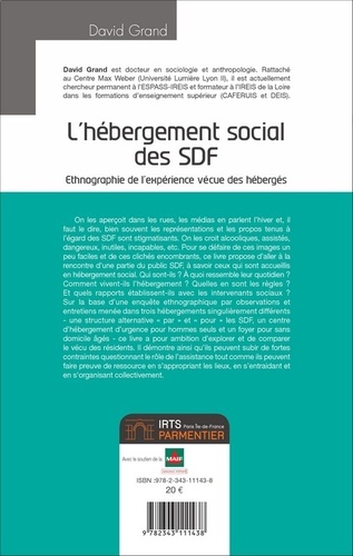 L'hébergement social des SDF. Ethnographie de l'expérience vécue des hébergés