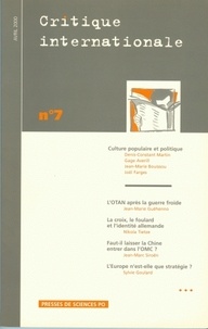 Denis-Constant Martin - Critique Internationale N° 7 Avril 2000 : Culture Populaire Et Politique.