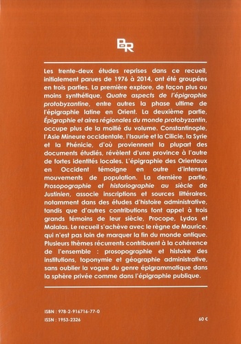 Etudes d'épigraphie et d'histoire des premiers siècles de Byzance