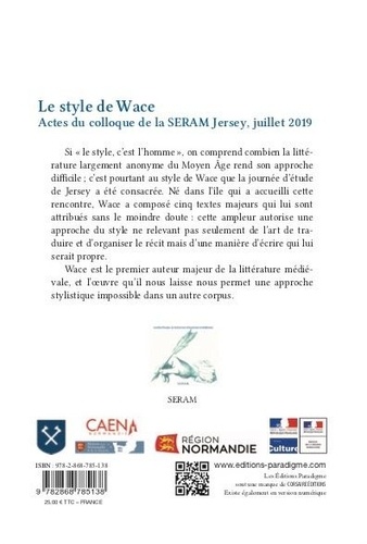 Le Style de Wace. Actes du colloque de la SERAM (Jersey, Juillet 2019)