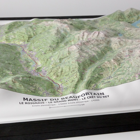 Carte en relief du Massif du Beaufortain. Le Roignais, Le Grand Mont, Le Cret du Rey